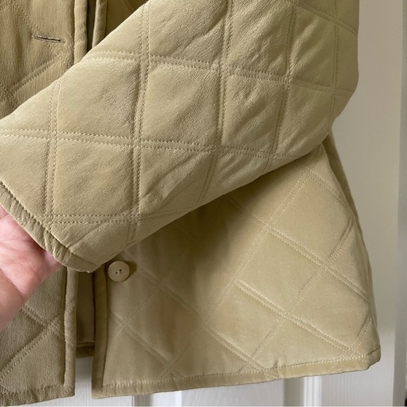 RAFAEL 100% Silk Quilted Jacket Women’s M Crop Button Front Neutral Tan - Picture 3 of 13